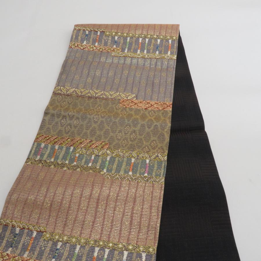 袋帯 西陣織 高級 洒落袋帯 正絹 金糸 古代裂文様 薄紫色ｘ黄色ｘ多色 カラフル 六通柄 フォーマル 礼装 長さ448cm【中古】 【キモノオフ野々市若松店】 袋帯 西陣織 高級 洒落袋帯 正絹 金糸 古代裂文様 薄紫色x黄色x多色