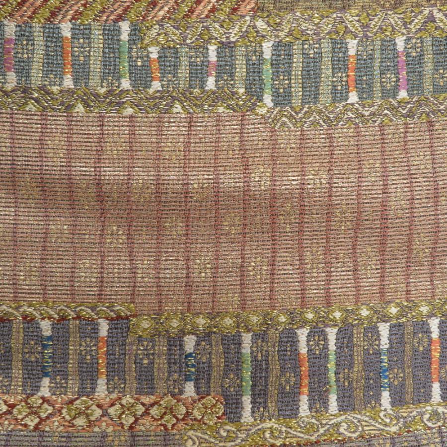 袋帯 西陣織 高級 洒落袋帯 正絹 金糸 古代裂文様 薄紫色x黄色x多色