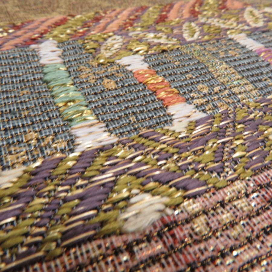 袋帯 西陣織 高級 洒落袋帯 正絹 金糸 古代裂文様 薄紫色x黄色x多色