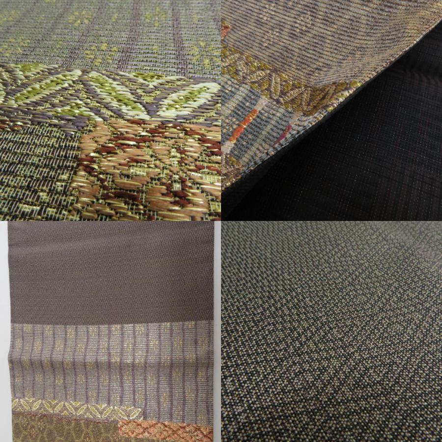 袋帯 西陣織 高級 洒落袋帯 正絹 金糸 古代裂文様 薄紫色x黄色x多色