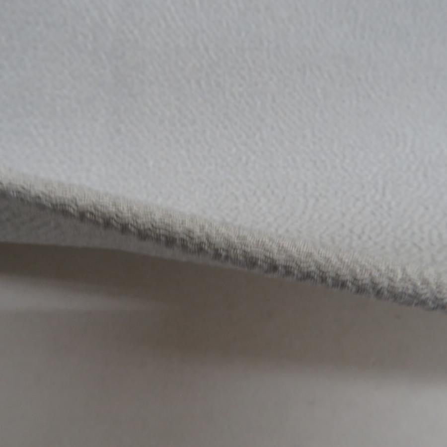 名古屋帯 正絹 縮緬 グレー 灰色xオレンジ色x黄色 花文様 落款入り