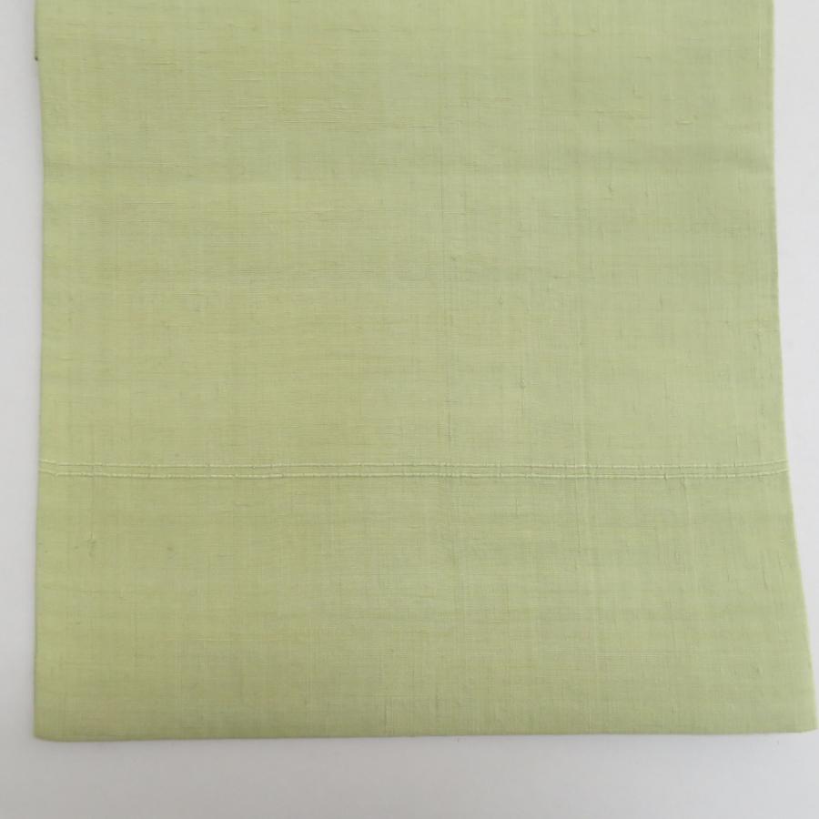 袋帯 洒落袋帯 正絹 紬 薄緑色 黄緑 スワトー刺繍 花鳥文様 お太鼓柄 仕立て上がり 着物帯 長さ444cm【中古】 袋帯 洒落袋帯 正絹 紬 薄緑色 黄緑 スワトー刺繍 花鳥文様 お太鼓柄