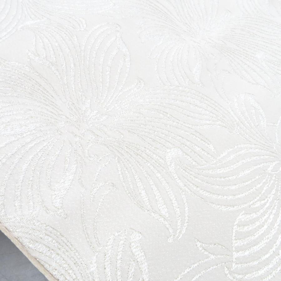 袋帯 振袖用 ホワイト×シルバー 花 白 六通柄 ポリエステル フォーマル