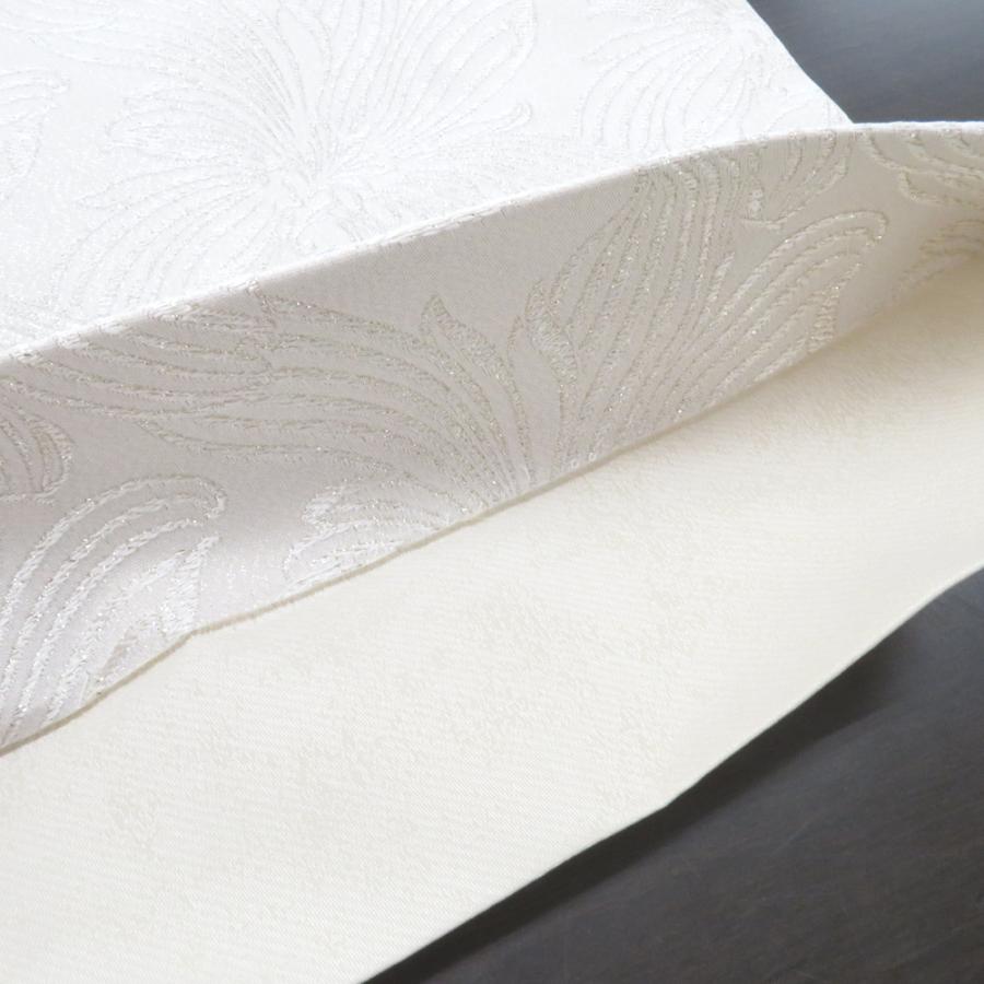 袋帯 振袖用 ホワイト×シルバー 花 白 六通柄 ポリエステル フォーマル