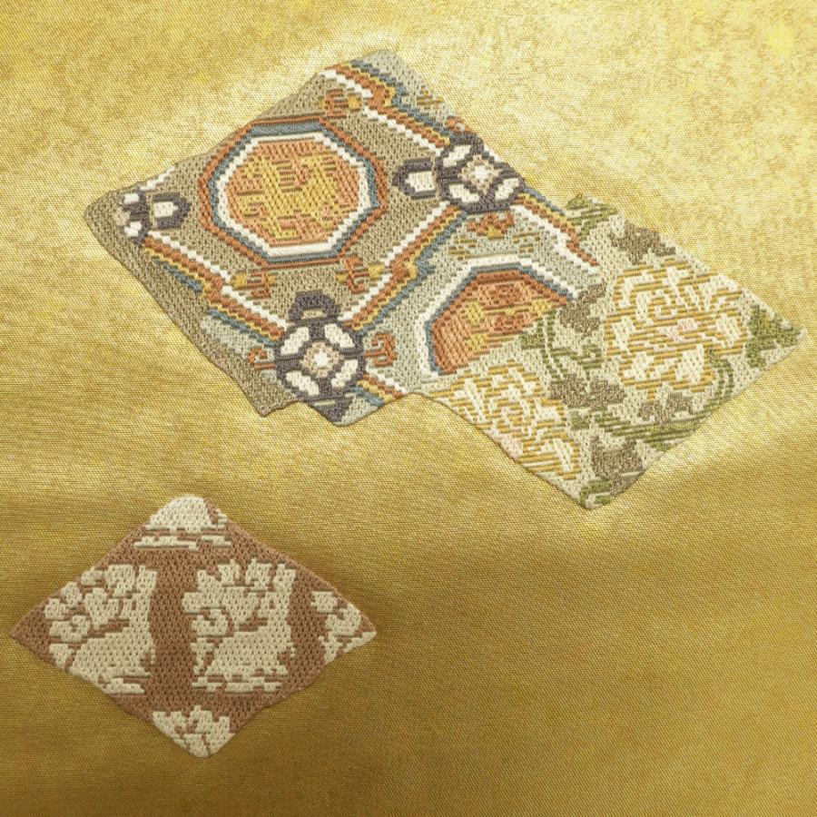 袋帯 金糸 ゴールド系 金色ｘ茶色ｘ多色 刺繍入り 有栖川模様 お太鼓柄 箱付き 正絹 仕立て上がり 長さ472cm_3