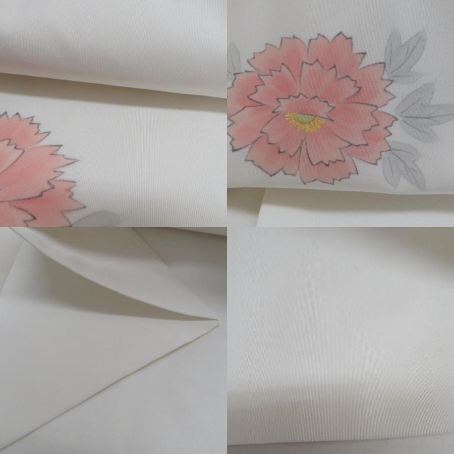 名古屋帯 塩瀬 染帯 白色x多色 白連獅子紋様 正絹 お太鼓柄