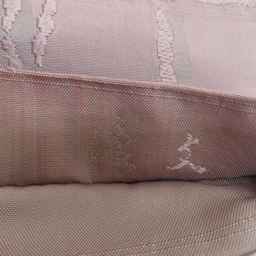 袋帯 正絹 洒落袋帯 ピンクグレーx小豆色 幾何学模様 六通柄 仕立て