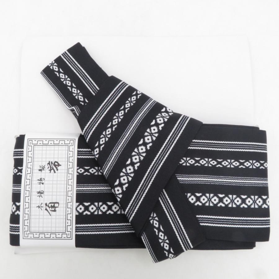 角帯 ワンタッチ角帯 ポリ100％ プリント柄 献上柄 黒色ｘ白色 紳士 男性用 定番 浴衣帯 メンズ かんたん着付け 着物 和装  新品 | 