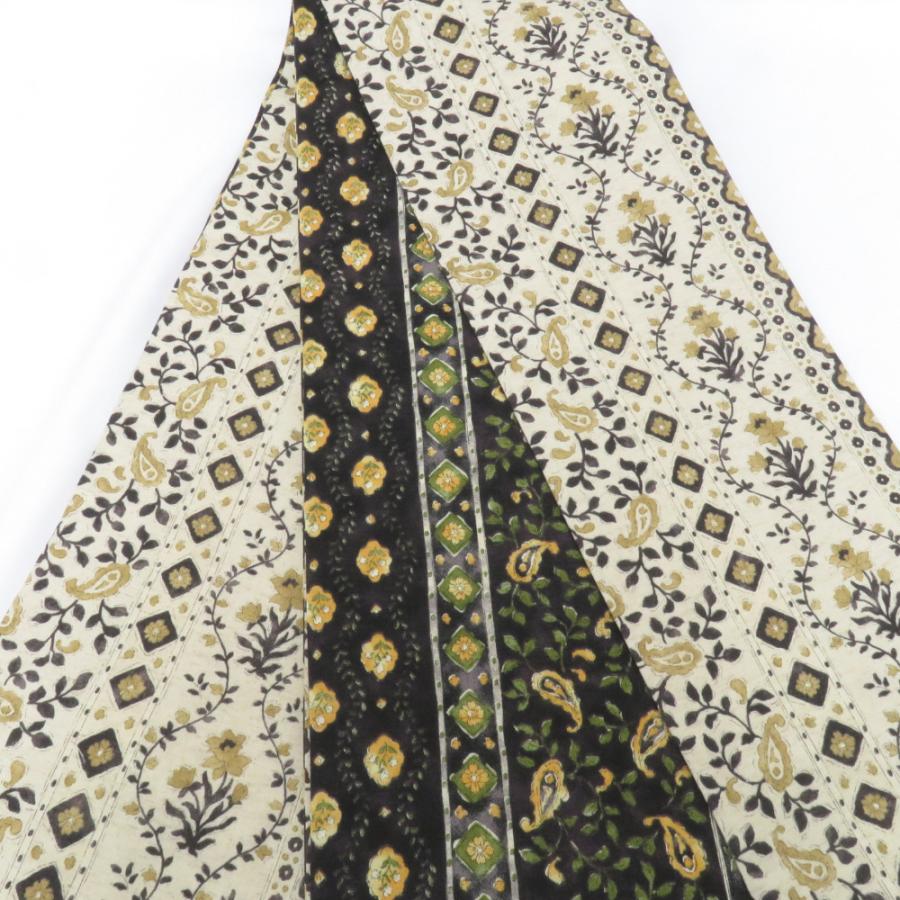 半幅帯 リバーシブル半巾帯  黒×黄色・生成×ベージュ 更紗調 花 ペイズリー 巾:約15.5ｃｍ×長さ:約400ｃｍ オリジナル 仕立て上がり | 