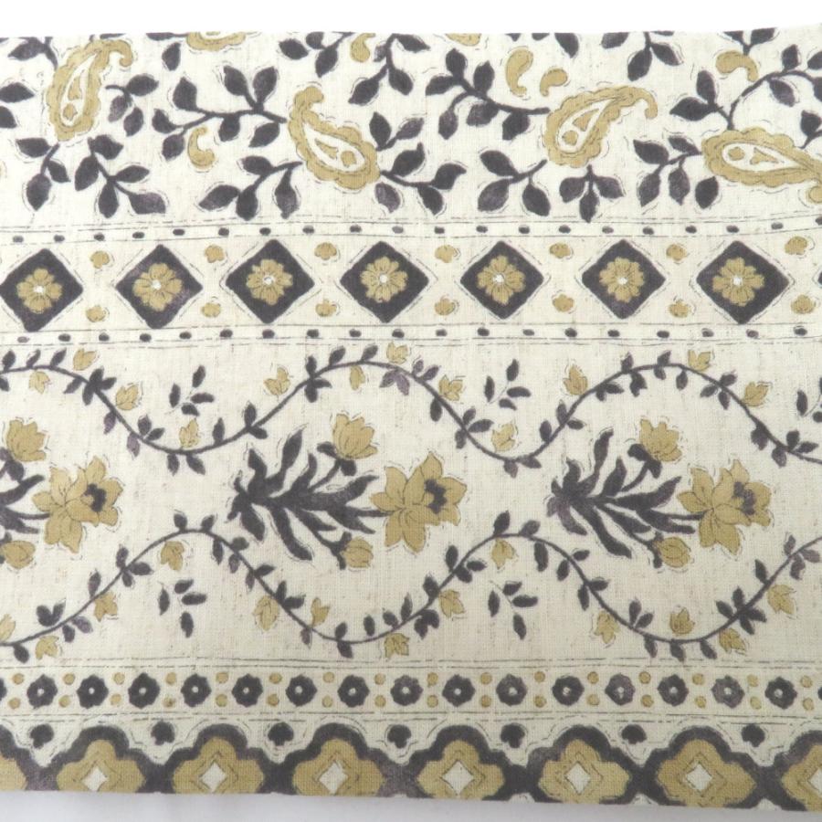 半幅帯 リバーシブル半巾帯  黒×黄色・生成×ベージュ 更紗調 花 ペイズリー 巾:約15.5ｃｍ×長さ:約400ｃｍ オリジナル 仕立て上がり |  | 01