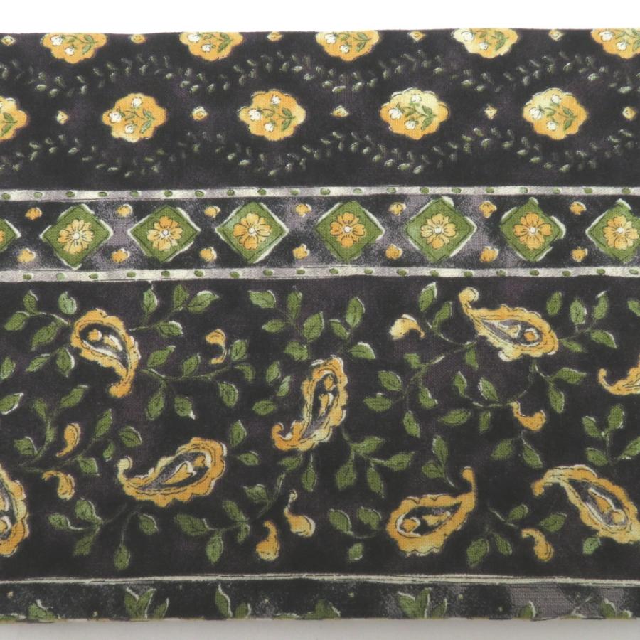 半幅帯 リバーシブル半巾帯  黒×黄色・生成×ベージュ 更紗調 花 ペイズリー 巾:約15.5ｃｍ×長さ:約400ｃｍ オリジナル 仕立て上がり |  | 03