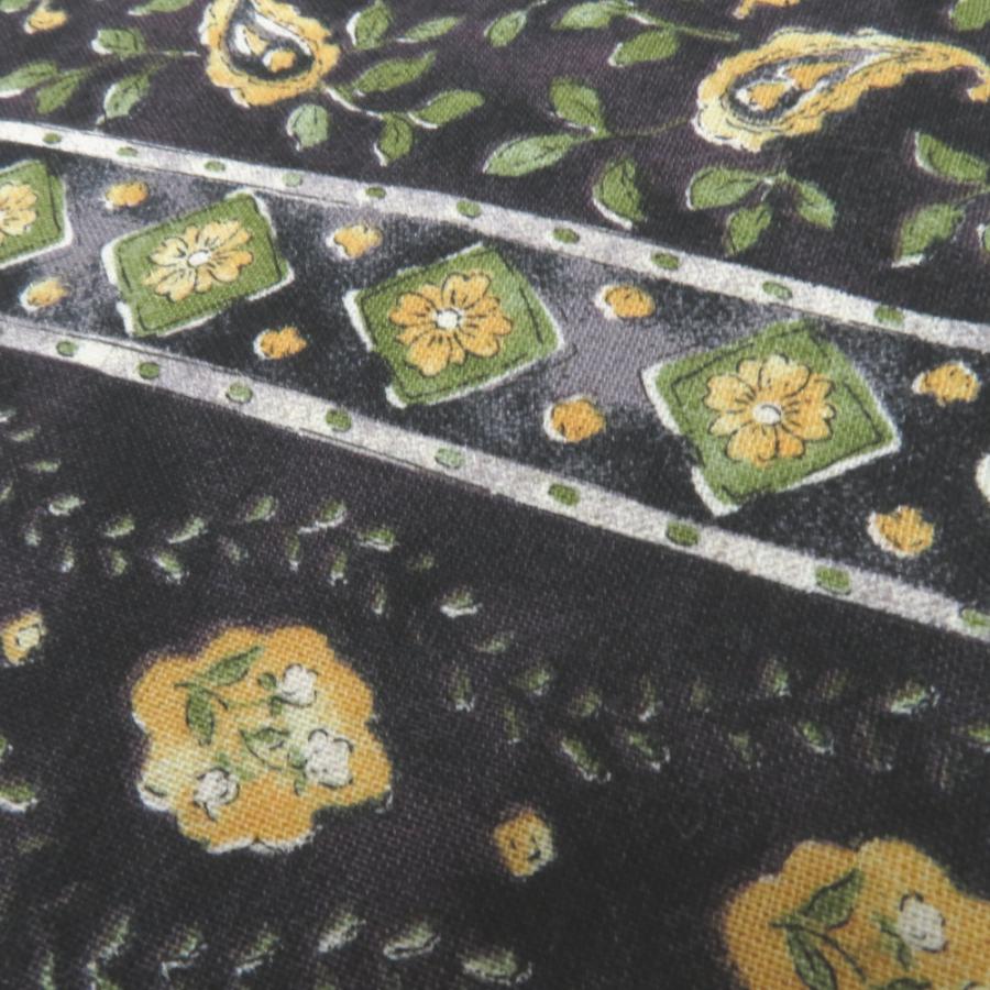 半幅帯 リバーシブル半巾帯  黒×黄色・生成×ベージュ 更紗調 花 ペイズリー 巾:約15.5ｃｍ×長さ:約400ｃｍ オリジナル 仕立て上がり |  | 04