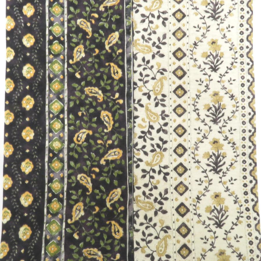 半幅帯 リバーシブル半巾帯  黒×黄色・生成×ベージュ 更紗調 花 ペイズリー 巾:約15.5ｃｍ×長さ:約400ｃｍ オリジナル 仕立て上がり |  | 05
