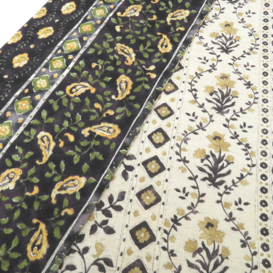 半幅帯 リバーシブル半巾帯  黒×黄色・生成×ベージュ 更紗調 花 ペイズリー 巾:約15.5ｃｍ×長さ:約400ｃｍ オリジナル 仕立て上がり |  | 06