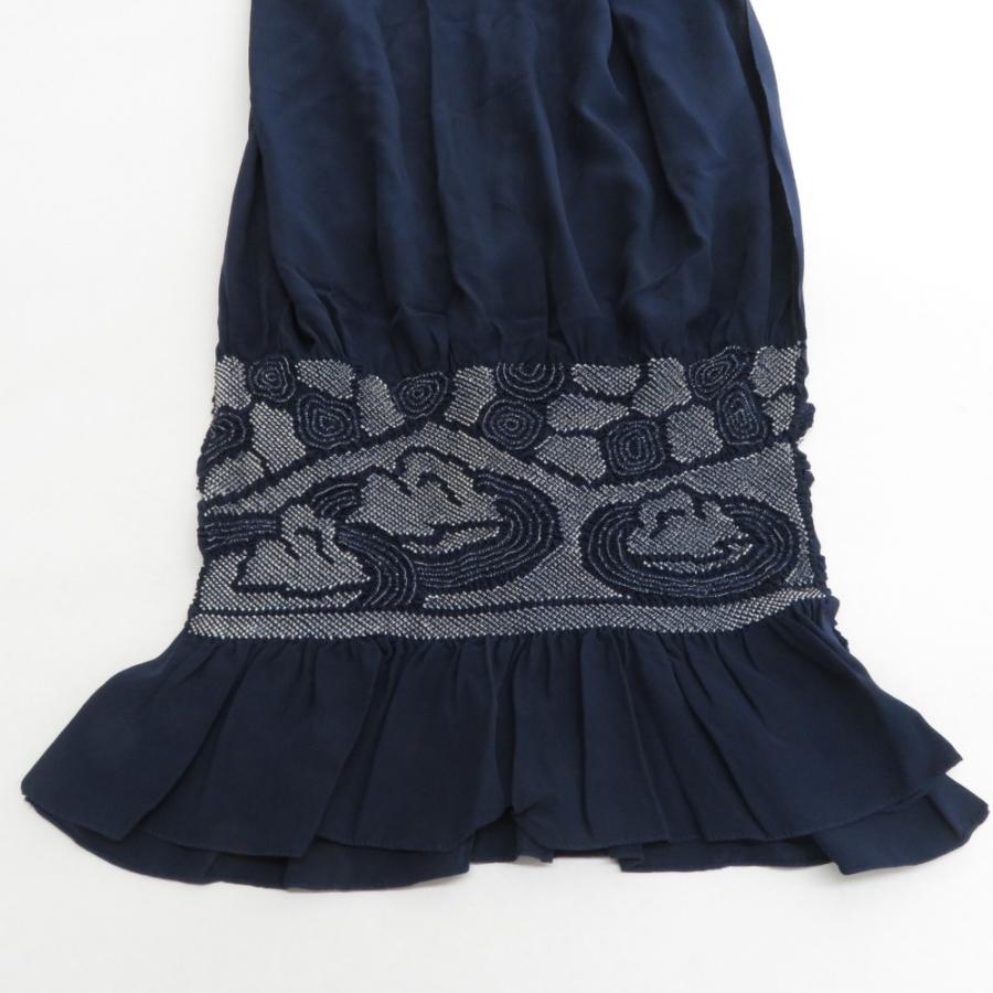 男帯 絞り 大人用 兵児帯 風景模様 正絹 紺色 男性用 カジュアル メンズ へこ帯 男物 鹿の子 しぼり 普段着物用 長さ384cm |  | 01