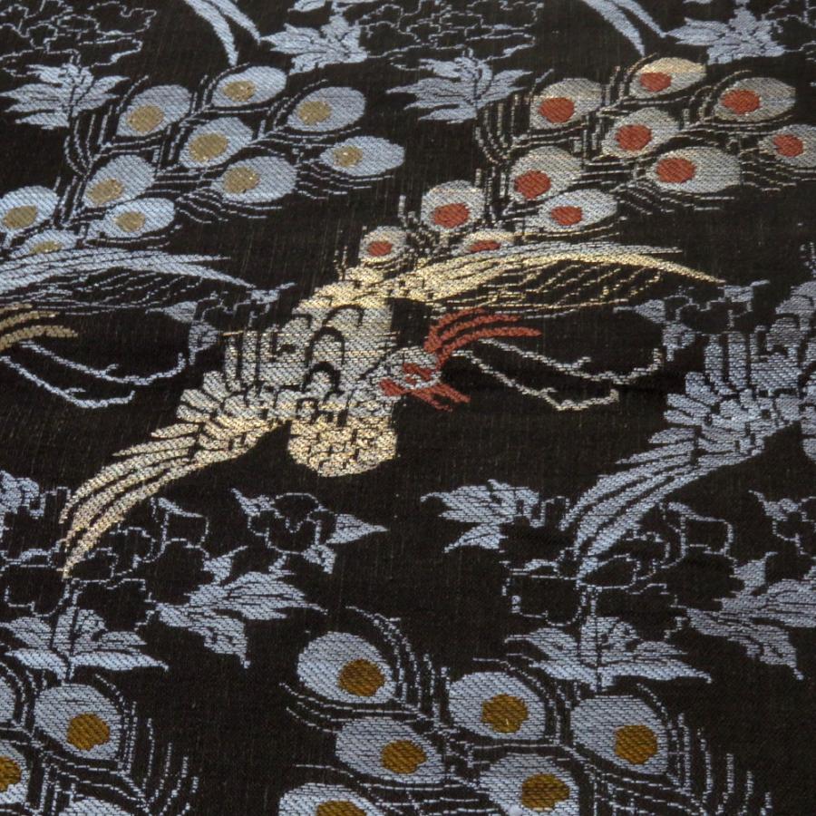 丸帯 アンティーク帯 昔 黒×グレー茶 花 鳳凰 全通 昔帯 正絹 レトロモダン 明治・大正ロマン 長さ388cm_2