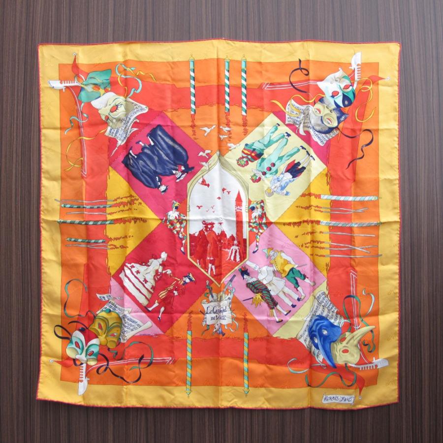 HERMES エルメススカーフカレ90ベニスのカーニバル大判ハンカチ