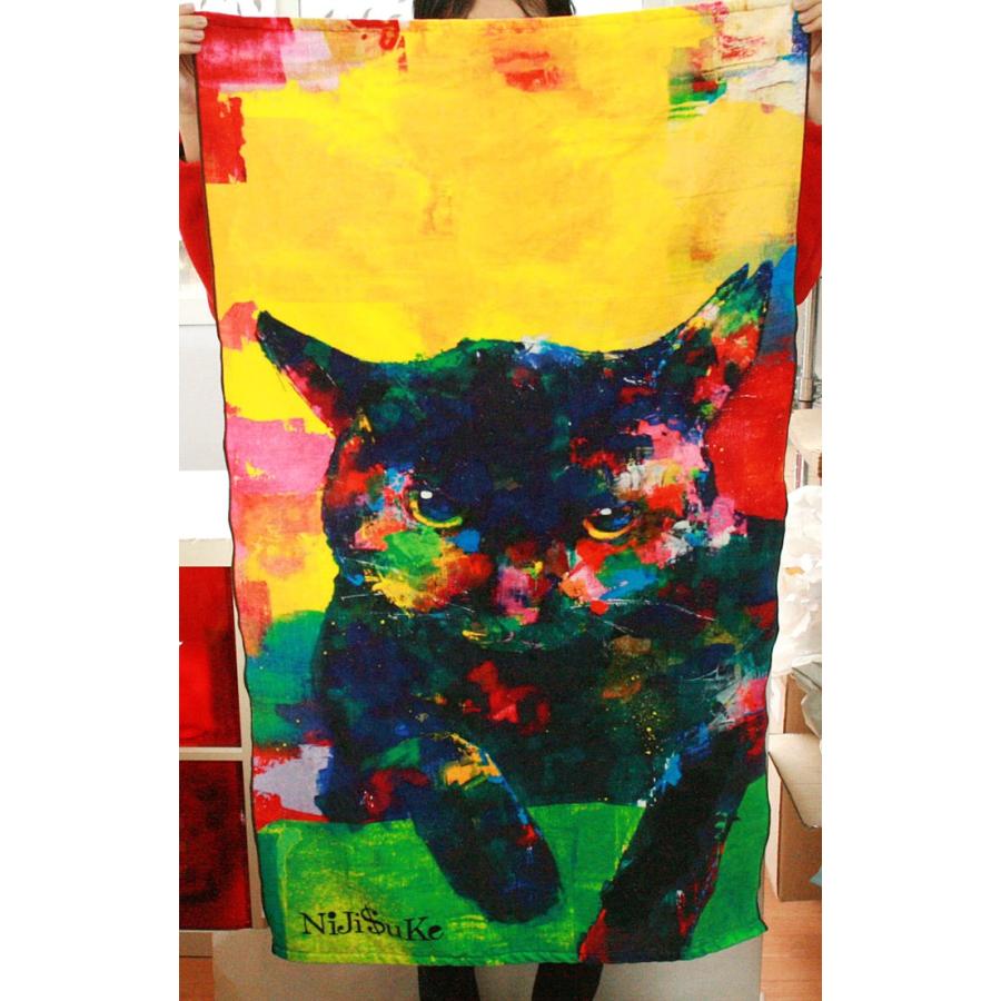 NiJi$uKe 黒猫 デザイン ニジスケ 出産祝い 人気のギフト 名入れ 名前入り プレゼント 今治 日本製 大判 バスタオル インテリアの画像