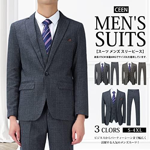 [CEEN] スーツ メンズ スリーピース ビジネス ジレベスト スリム チェック柄 紳士服 就職 結婚式 入社式 フォーマールスーツ チェック柄