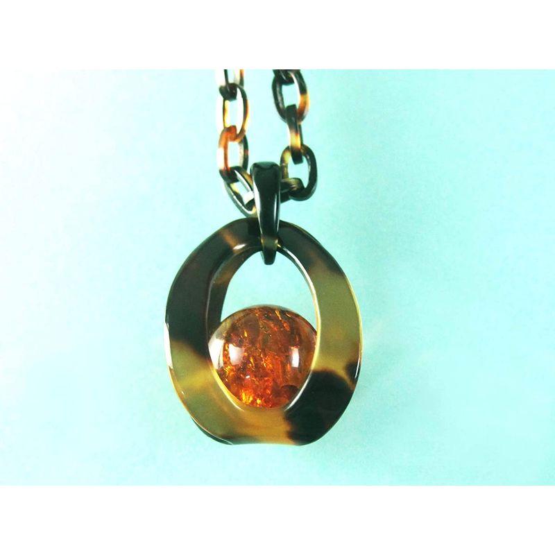 本べっ甲 琥珀 籠型 ペンダントトップ 本べっ甲チェーン 長さ60センチ