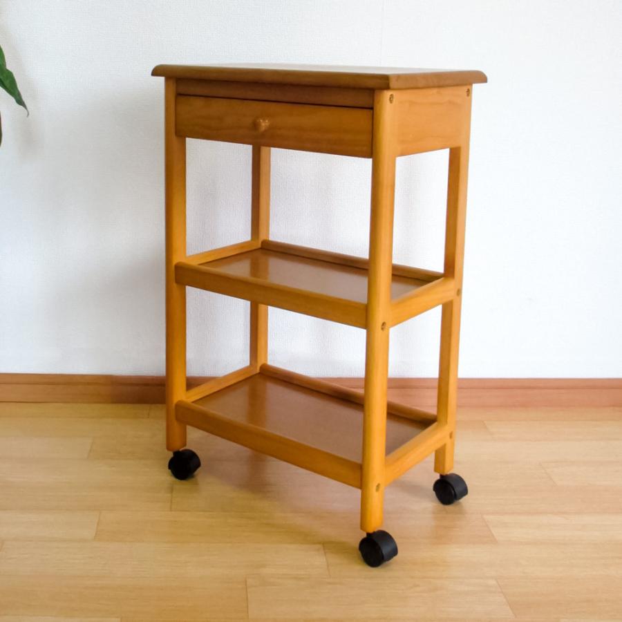 キッチンワゴン 木製 3段 キャスター付き 引き出し付き キッチン収納 キャビネット 作業台 サイドワゴン キッチン収納 スリム 茶 ブラウン mt-779 | 