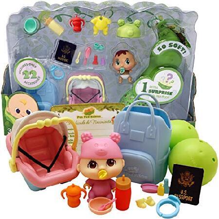 海外から人気アイテムを直輸入Pea Pod Babies Twenty Two Piece Little Traveler Playset - Collectible Mystery Surprise Toy with Mini Baby, Clothing, ＆ Accessories - All in A Soft Pe