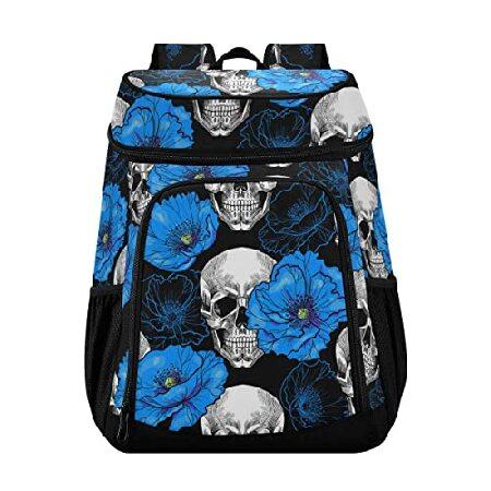海外から人気アイテムを直輸入Flowers Skull Cooler Backpack Leakproof Backpack Cooler Insulated Lunch Cooler Bag 30 Cans Camping Coolers for Picnic Beach Road Trip