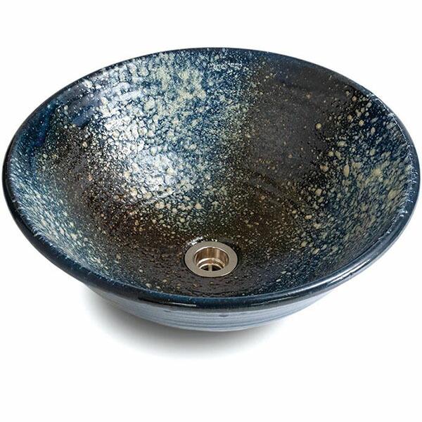 信楽焼　手洗い鉢　　40㌢ 重蔵窯:利休信楽 手洗い鉢 031-40濃藍(こいあい 信楽焼 手洗い