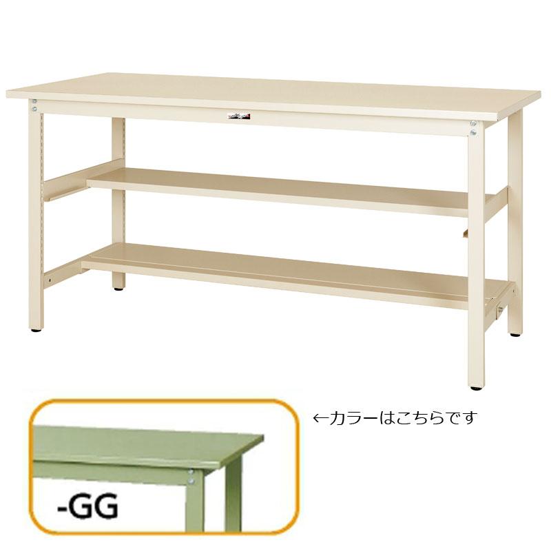 (法人限定)山金工業:ワークテーブル300シリーズ 固定式中間棚付 H900mm 半面棚板付