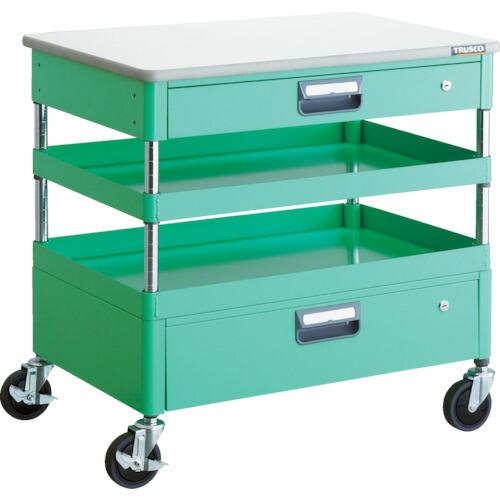 TRUSCO(トラスコ中山):ツールワゴンフェニックスワゴン省音 750X500XH740 引出天板付ヤンググリーン PEW-772VZT-YG