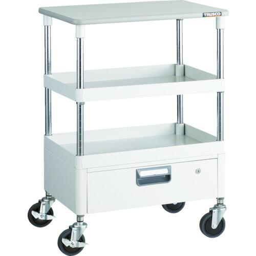 TRUSCO(トラスコ中山):ツールワゴンフェニックスワゴン省音 600X400 1段引出天板付ホワイト PEW-962VT-W オレンジブック