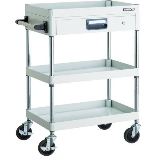 TRUSCO(トラスコ中山):ツールワゴンフェニックスワゴン省音 600X400 薄型1段引出付ホワイト PEW-963Z-W オレンジブック