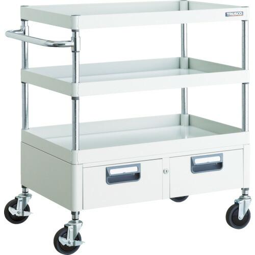 TRUSCO(トラスコ中山):ツールワゴンフェニックスワゴン省音 750X500XH880 2列引出付ホワイト PEW-973W-W オレンジブック