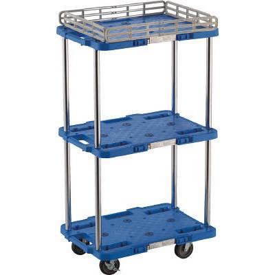 TRUSCO(トラスコ中山):樹脂製台車ルートバン 2段式 370X500 4輪自在ストッパー付青 MPB-502JS-B オレンジブック