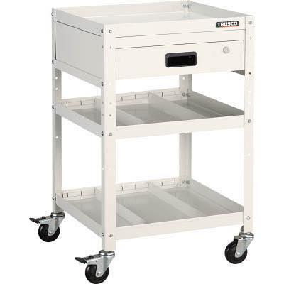 TRUSCO(トラスコ中山):ラビットワゴン 400X350 引出1段付 ゴム車輪 W色 RBW-843V オレンジブック 8183189