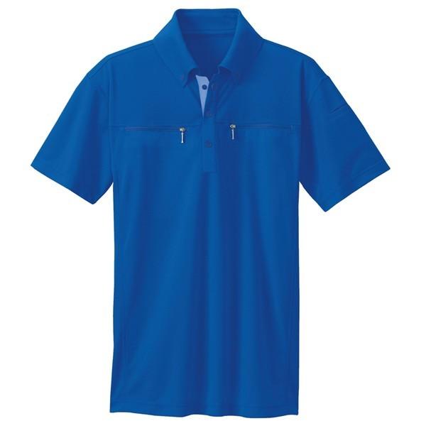 AITOZ(アイトス):ボタンダウンダブルジップ半袖ポロシャツ (男女兼用) ブルー 4L 10602 吸汗速乾 10602｜cocoterracemore