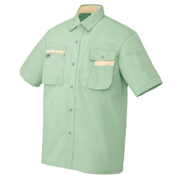 AITOZ(アイトス):ムービンカット 半袖シャツ (男女兼用) グリーン×ライトベージュ LL 5326 半袖シャツ 両胸ポケット付 制服、作業服 