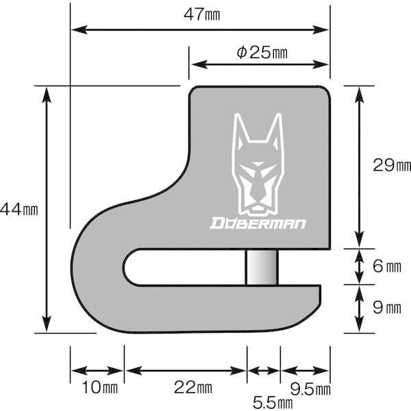 南海部品:ナンカイ DOBERMAN ディスクロック (スパイラルワイヤーつき) S 愛車の番犬ドーベルマン DBL-010 防犯 ロック 盗難防止｜cocoterracemore｜02