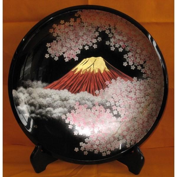 大藤漆器:飾皿(尺) 桜に富士沈金 (友田作) OFJ-13-2(メーカー直送品