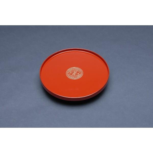 大藤漆器:丸盆 朱 向鶴沈金 8.0 OF-5-4(メーカー直送品) 石川県輪島