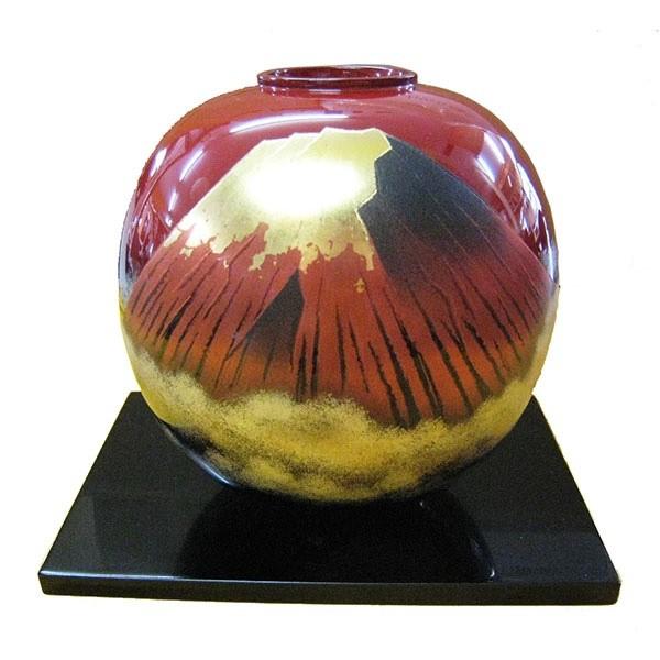 大藤漆器:花器 球型 曙ぼかし 赤富士沈金 (友田作) 4512321987404