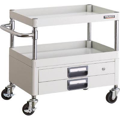 TRUSCO(トラスコ中山):ツールワゴンフェニックスワゴン省音 750X500XH600 2段引出付ホワイト PEW-672X-W オレンジブック