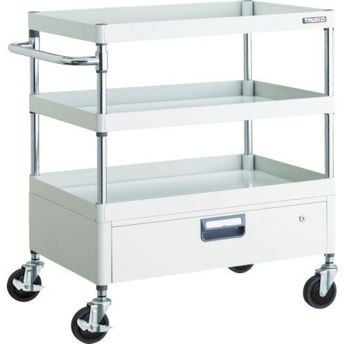 TRUSCO(トラスコ中山):ツールワゴンフェニックスワゴン省音 750X500XH880 1段引出付ホワイト PEW-973V-W オレンジブック