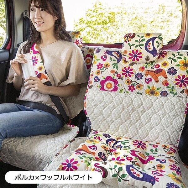 【後部座席用シートカバー（軽自動車用）】 洗える かわいい おしゃれ 日本製 花/ポルカ柄 |  | 02