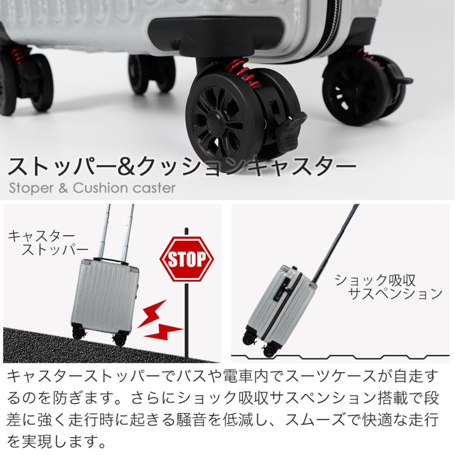 スーツケース キャリーケース 機内持ち込み Sサイズ s 軽量 小型 拡張 ストッパー付き 交換用キャスター 対応 静音8輪 ダイヤル usb おしゃれ かわいい 3泊 旅行｜cocotrip｜17