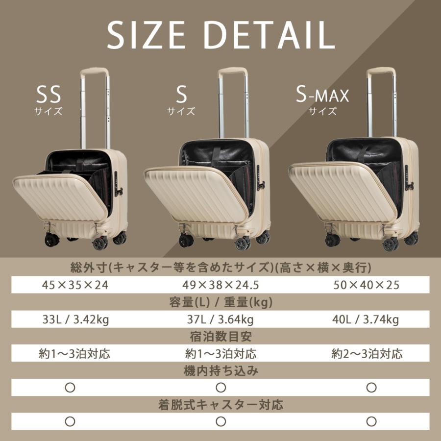 スーツケース キャリーケース 機内持ち込み Sサイズ s 40L フロントオープン 軽量 小型 キャリーバッグ ビジネスキャリー TSA ストッパー ブレーキ 1泊 2泊｜cocotrip｜20