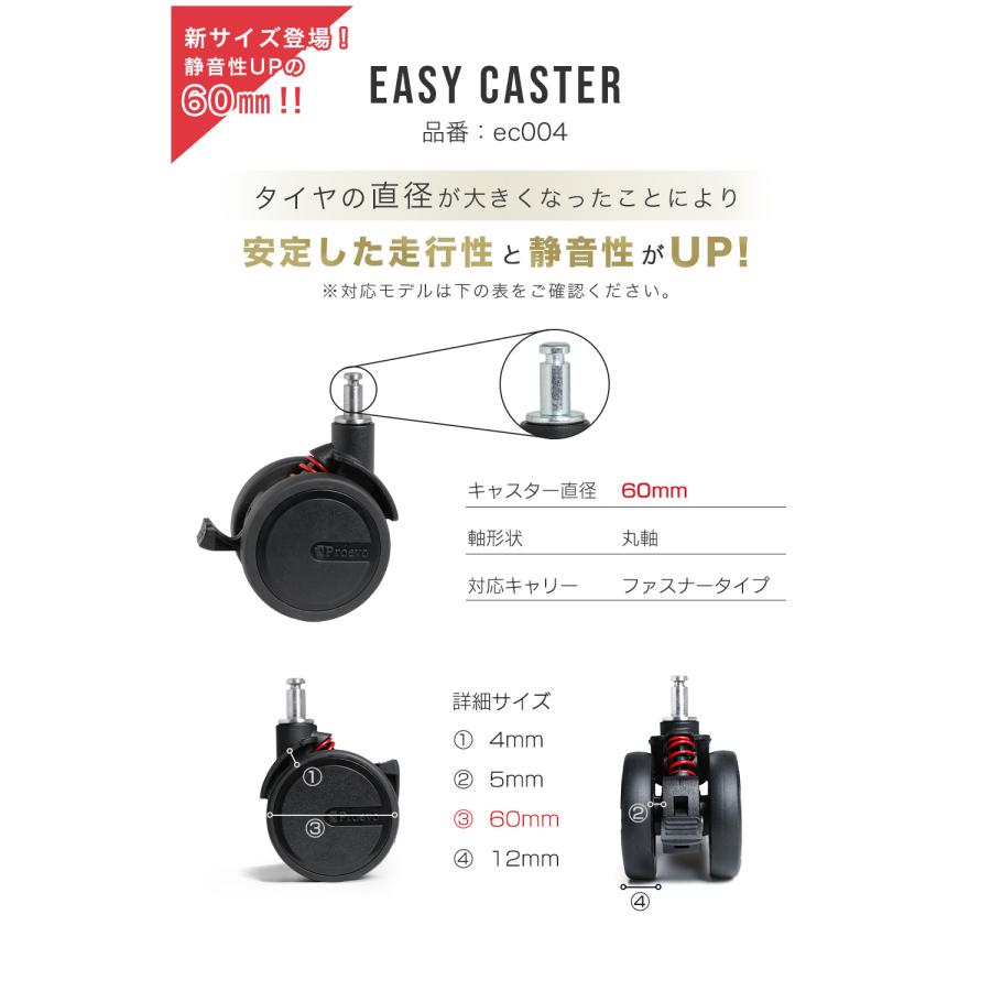 PROEVO 【丸軸・六角軸】Proevo EASY CASTER 交換用タイヤ 4個セット