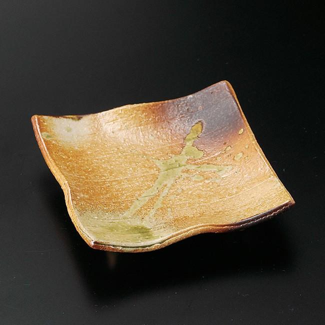 和食器 古信楽 足付皿 信楽焼 12.5×12.5×2.7cm 正角皿 スクエア 