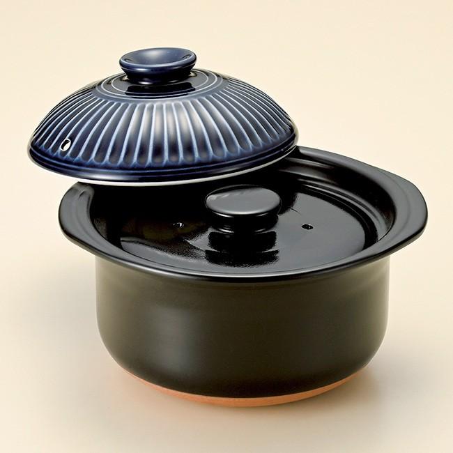 和食器 銀峯菊花ルリご飯鍋5合炊 中蓋付 萬古焼 土鍋 直火 耐熱 おうち ごはん おしゃれ ギフト 陶器 うつわ