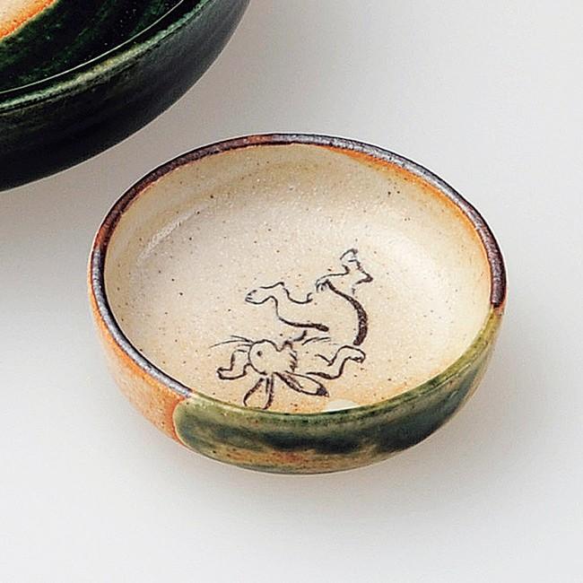 鳥獣戯画モチーフ 6寸八角小鉢 鳥獣戯画モチーフ 6寸八角小鉢 和食器 小さな土物織部鳥獣戯画切立